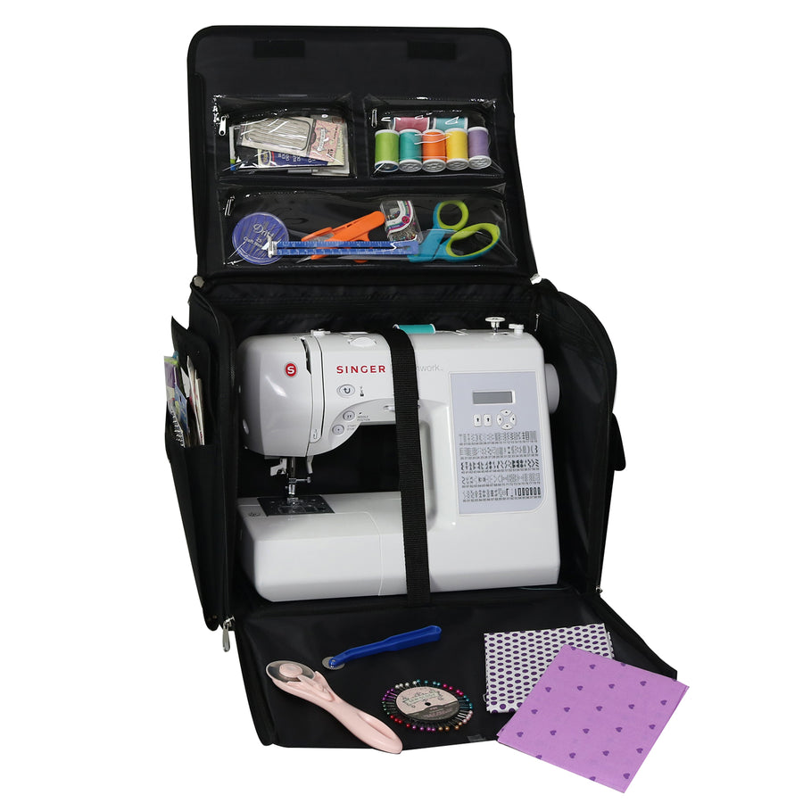 Rolling Sewing Machine Tote, Black & White
