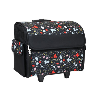 Rolling Sewing Machine Tote, Floral Storage Bag with Wheels & Telescoping Handle