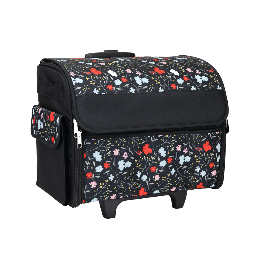 Rolling Sewing Machine Tote, Floral Storage Bag with Wheels & Telescoping Handle