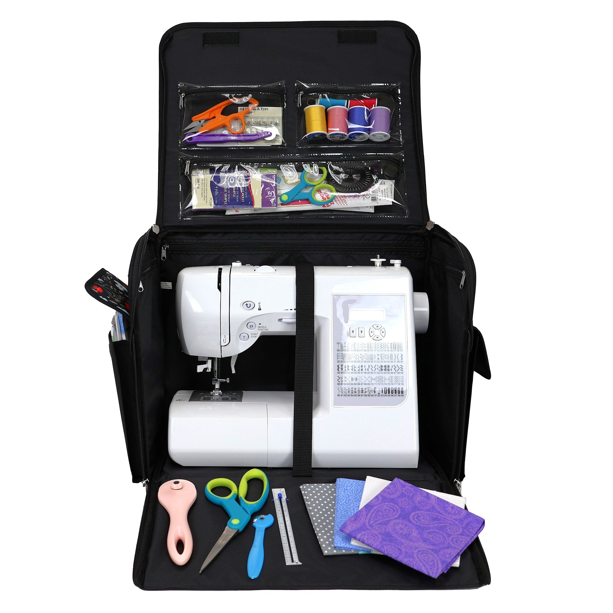 Rolling Sewing Machine Tote, Floral Storage Bag with Wheels & Telescoping Handle