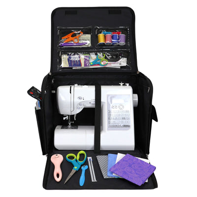 Rolling Sewing Machine Tote, Floral Storage Bag with Wheels & Telescoping Handle