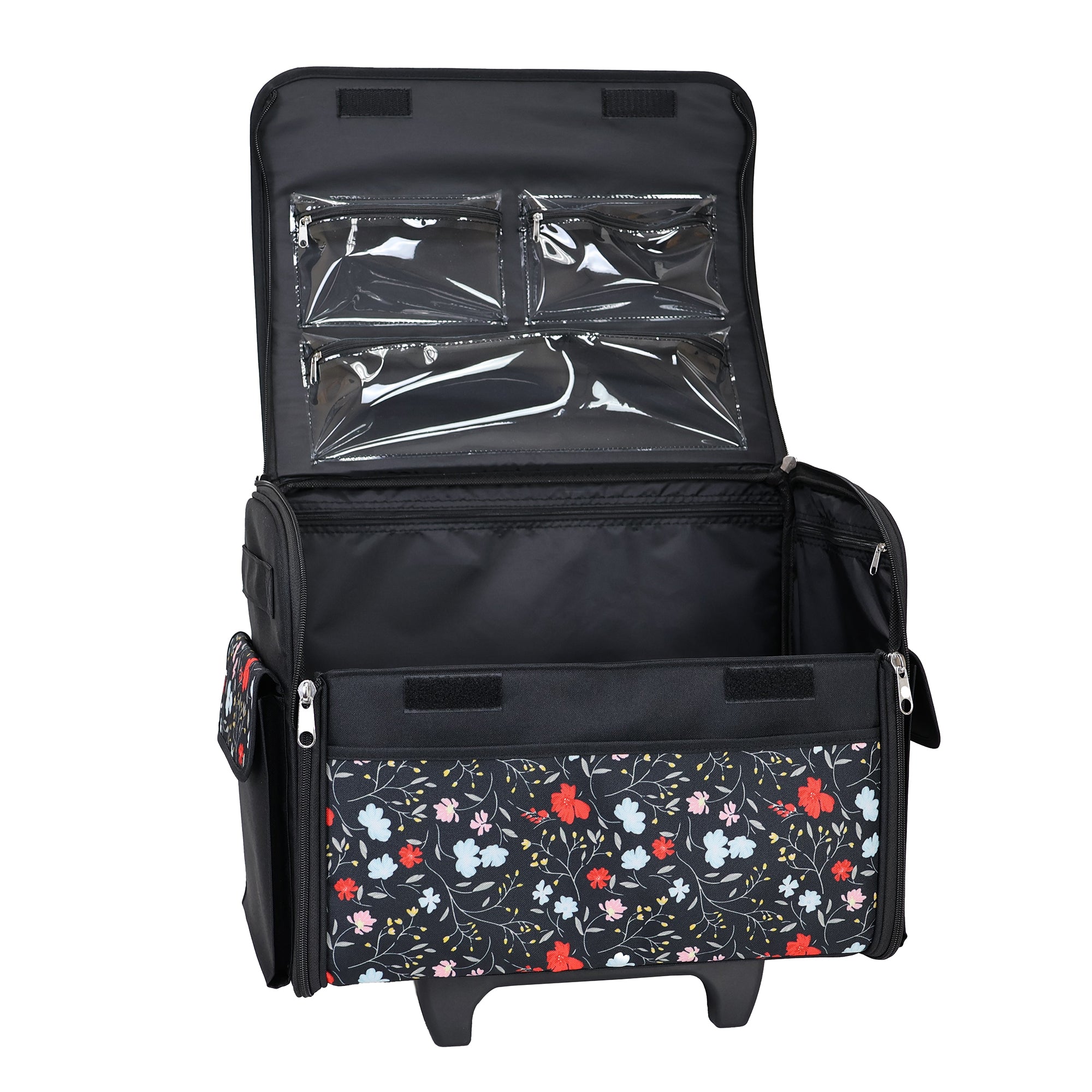 Rolling Sewing Machine Tote, Floral Storage Bag with Wheels & Telescoping Handle