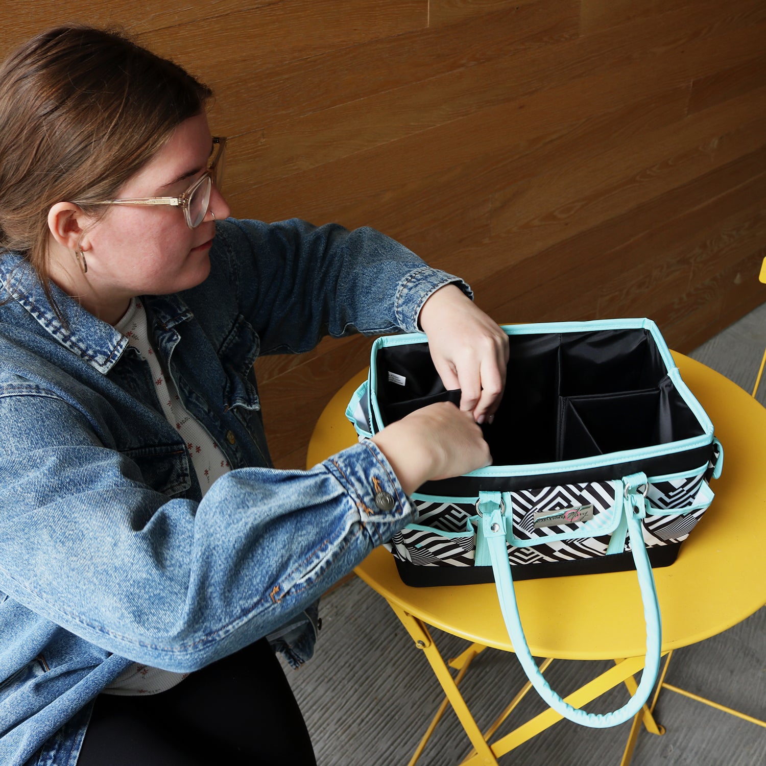Deluxe Store & Tote Craft Organizer, Teal Geometric
