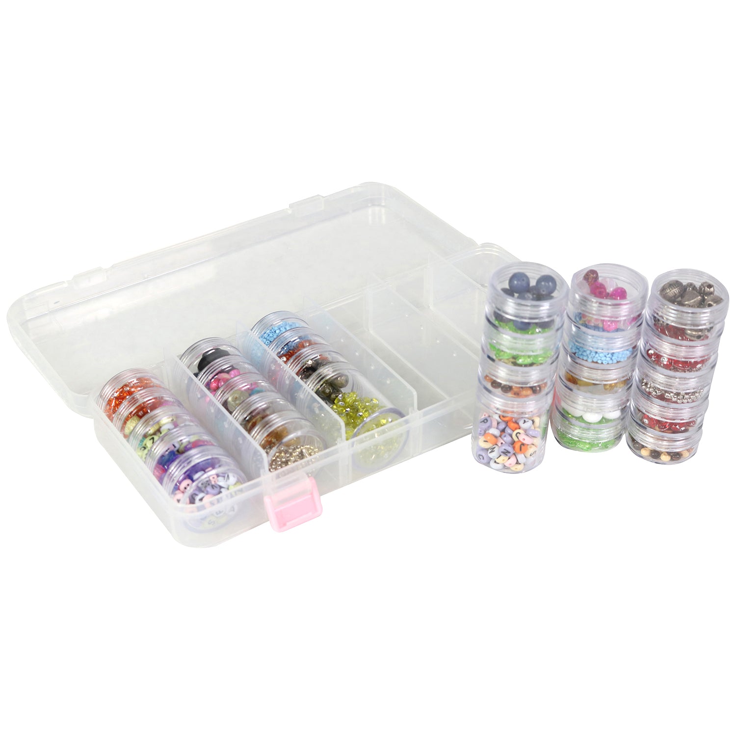 Everything Mary Clear Bead Storage Case with 28 Removable Jars – Portable Organizer for Beads, Jewelry, and Craft Supplies