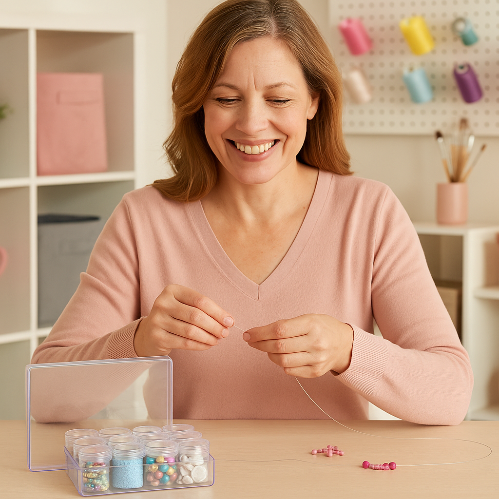 Everything Mary Clear Bead Organizer with 12 Removable Jars – Portable Storage for Jewelry, Diamond Art, and Small Craft Supplies