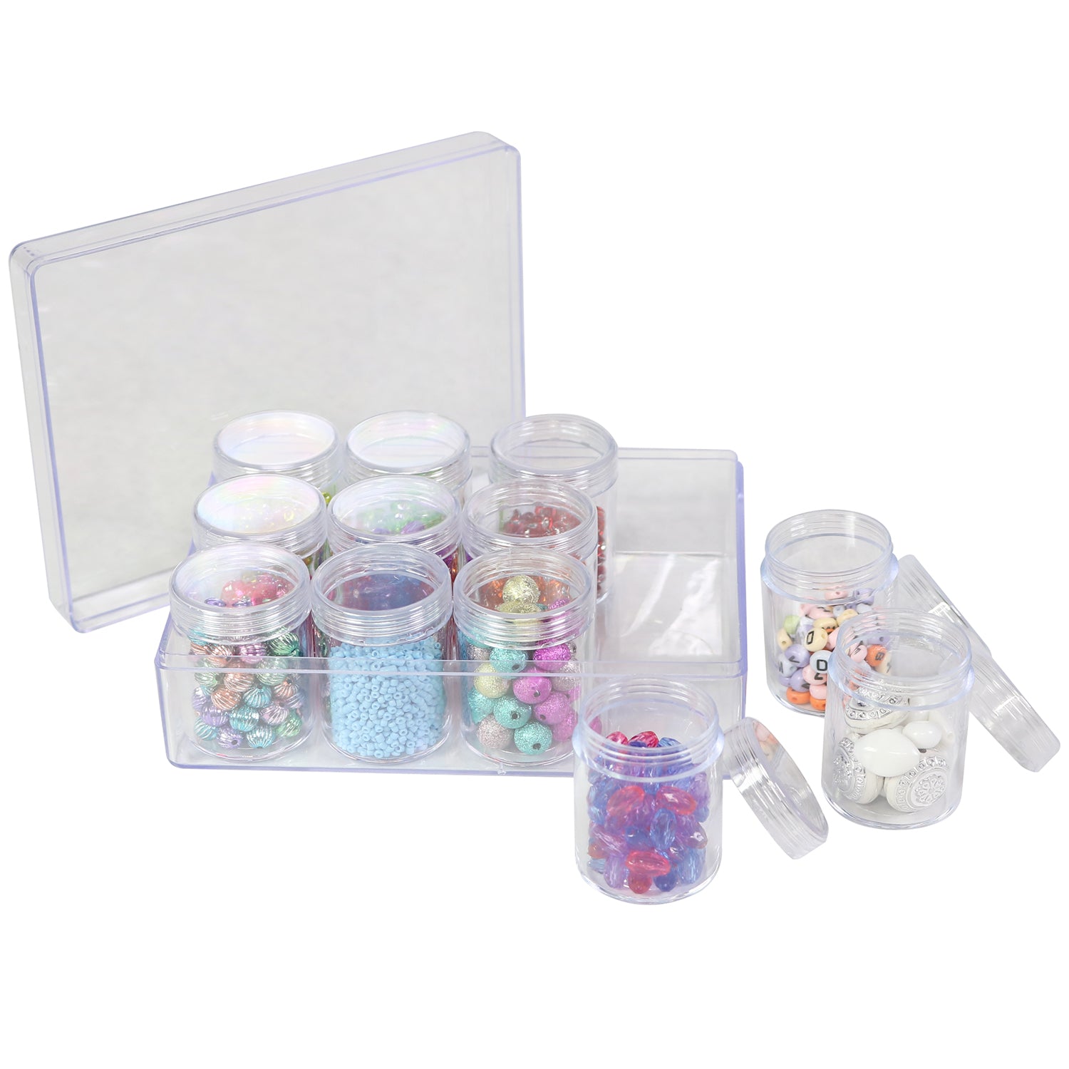 Everything Mary Clear Bead Organizer with 12 Removable Jars – Portable Storage for Jewelry, Diamond Art, and Small Craft Supplies
