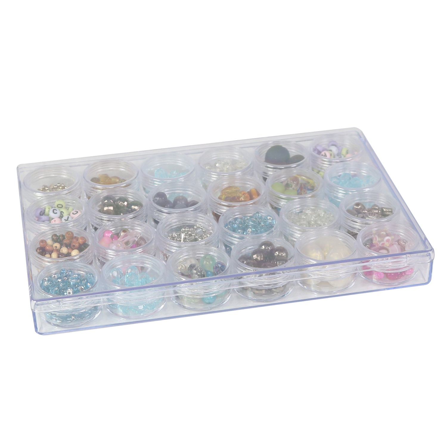 Everything Mary Large Plastic Bead Storage Organizer Box with 24 Stackable Jars – Craft Storage for Beads, Diamond Painting & Small Supplies