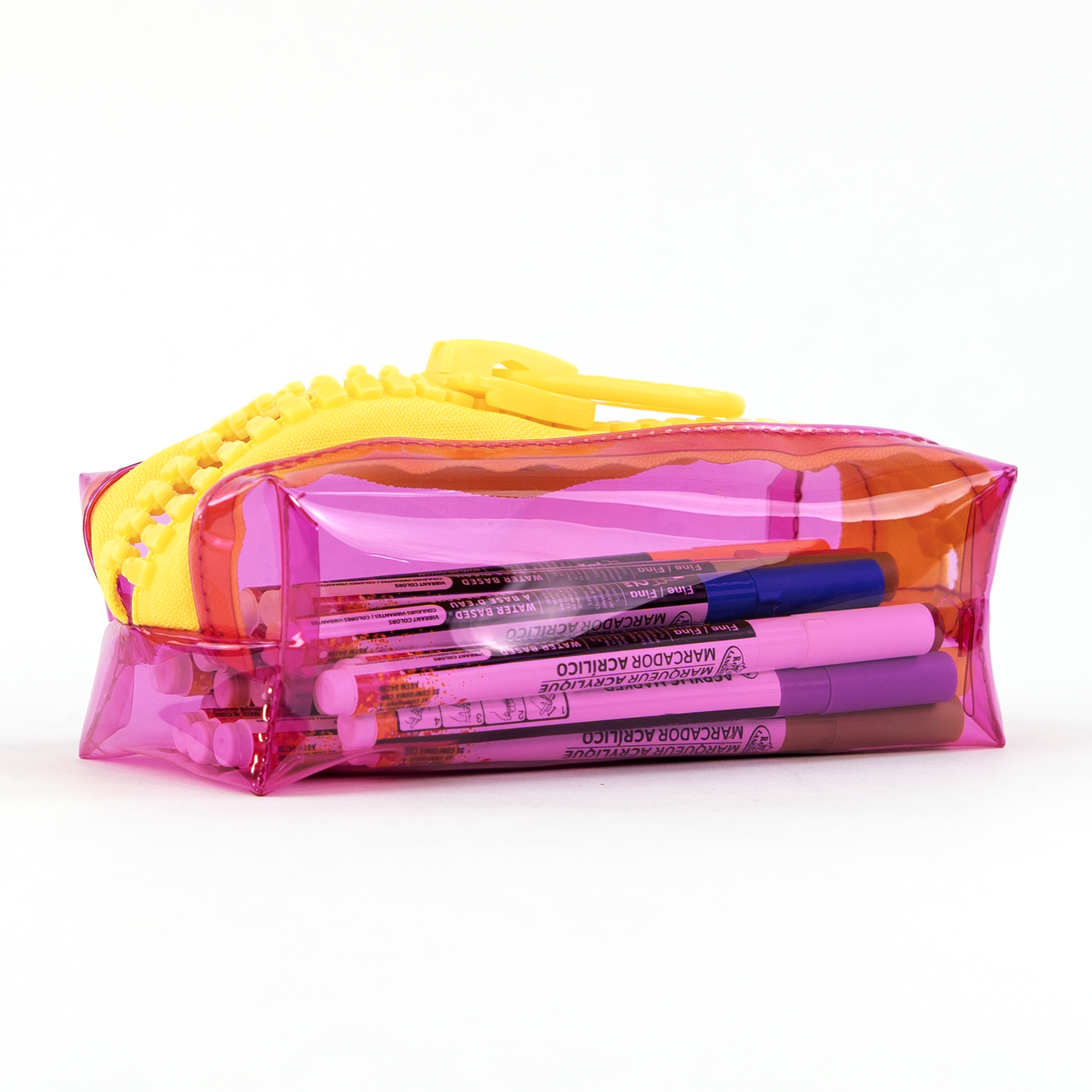 Everything Mary Chunky Zipper Pouch in Pink & Yellow – Clear Storage Pouch with Bold Zipper & Wipeable Material for Pencils, Art Supplies & Notions