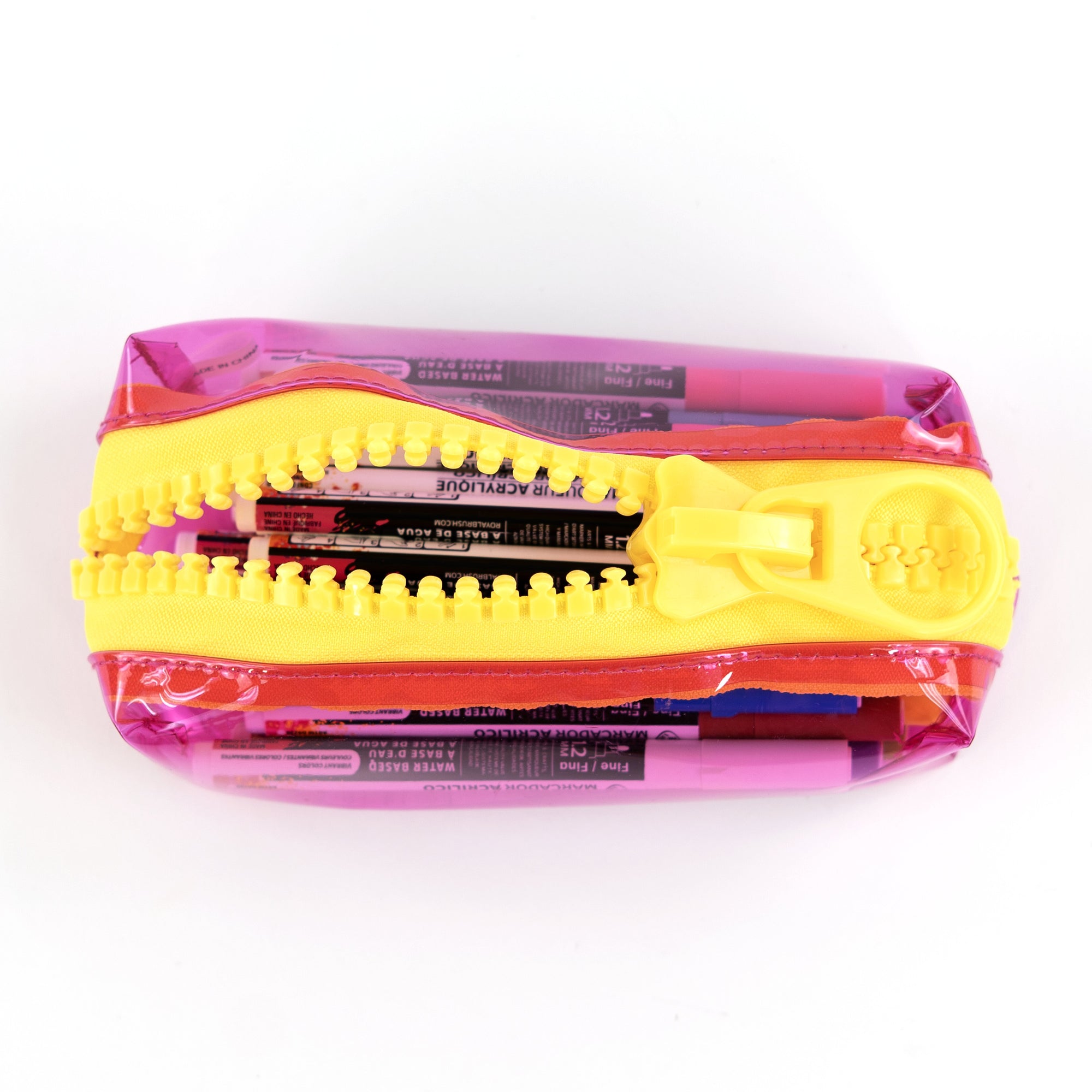 Everything Mary Chunky Zipper Pouch in Pink & Yellow – Clear Storage Pouch with Bold Zipper & Wipeable Material for Pencils, Art Supplies & Notions