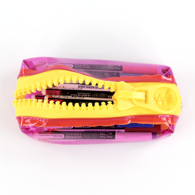Everything Mary Chunky Zipper Pouch in Pink & Yellow – Clear Storage Pouch with Bold Zipper & Wipeable Material for Pencils, Art Supplies & Notions