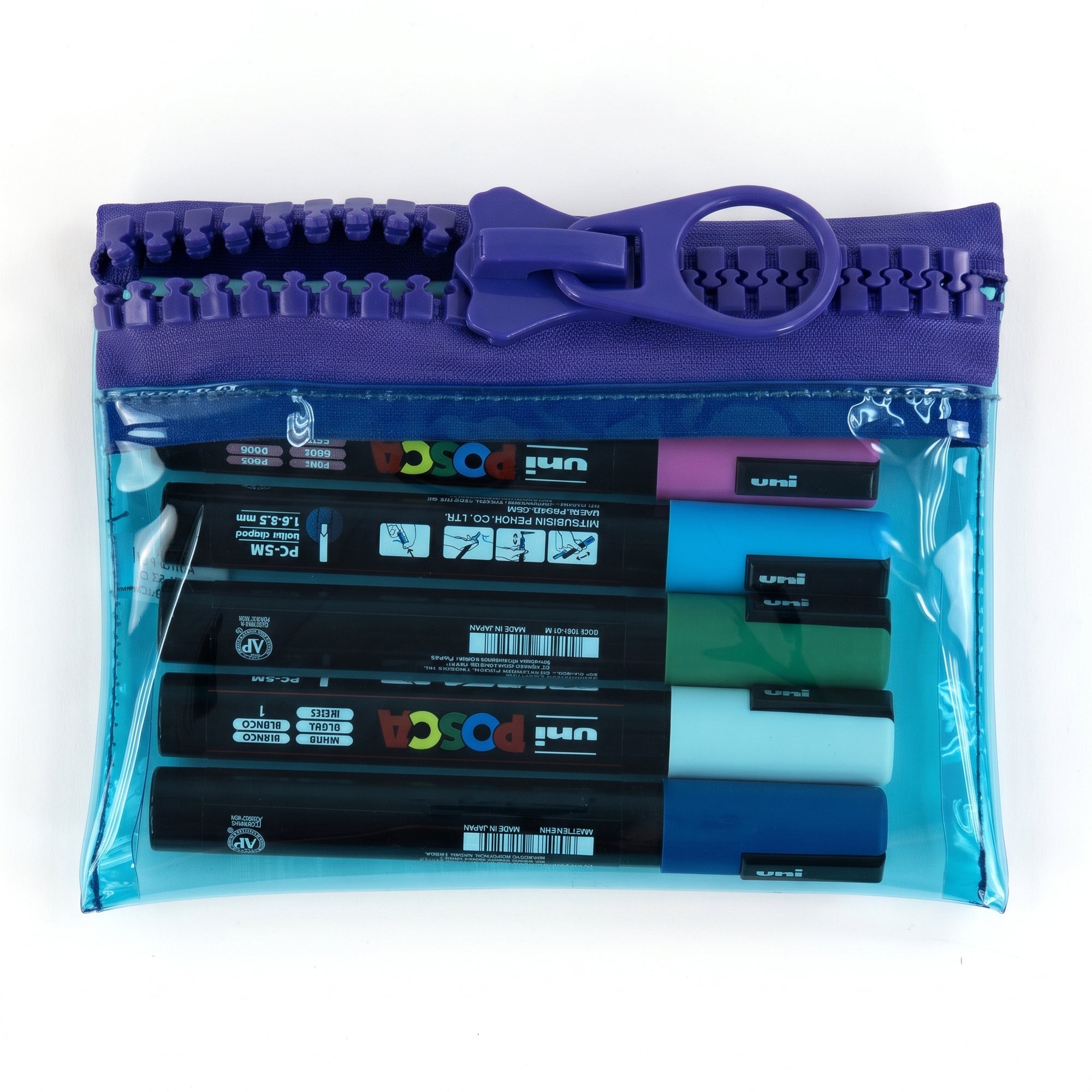 Everything Mary Chunky Zipper Pouch in Blue & Purple – Clear Storage Pouch with Bold Zipper & Wipeable Material for Pencils, Art Supplies & Notions