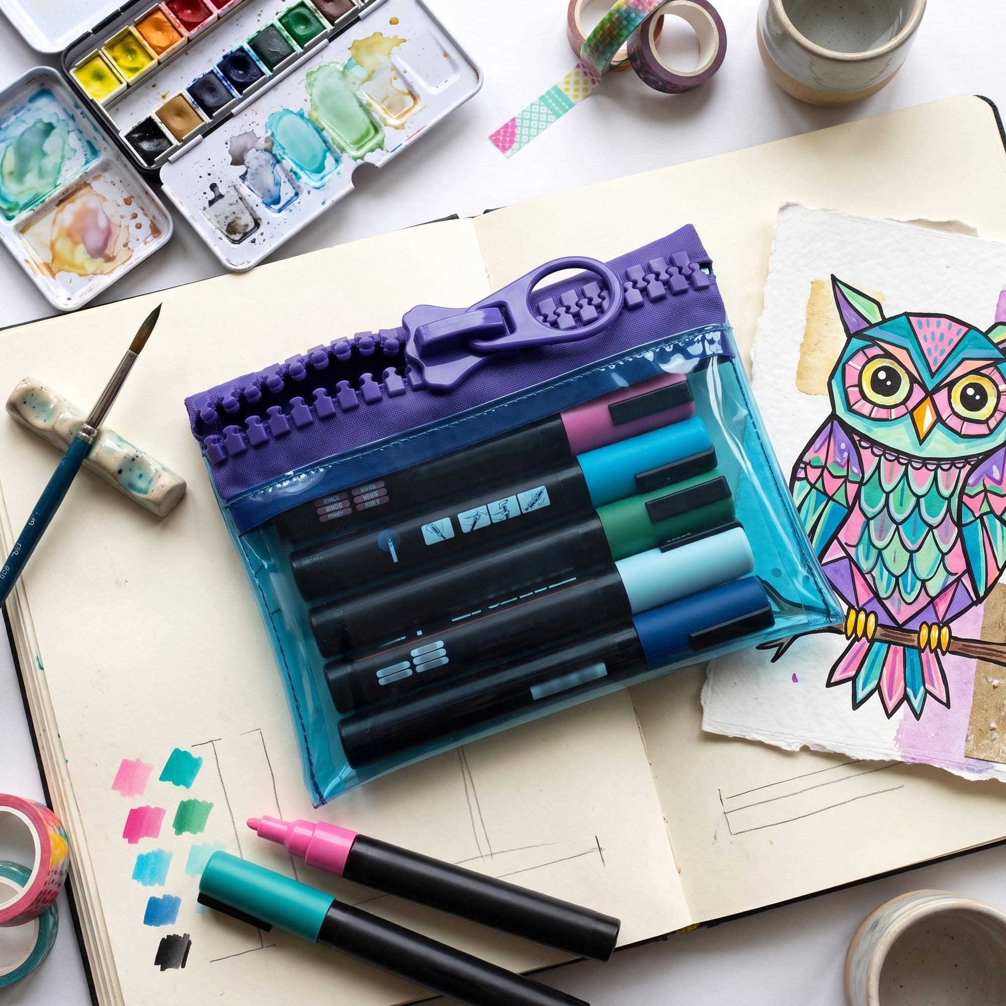 Everything Mary Chunky Zipper Pouch in Blue & Purple – Clear Storage Pouch with Bold Zipper & Wipeable Material for Pencils, Art Supplies & Notions