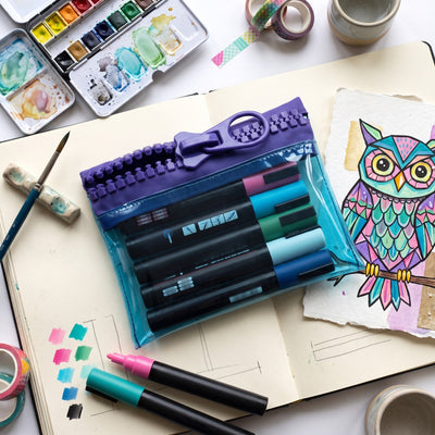 Everything Mary Chunky Zipper Pouch in Blue & Purple – Clear Storage Pouch with Bold Zipper & Wipeable Material for Pencils, Art Supplies & Notions