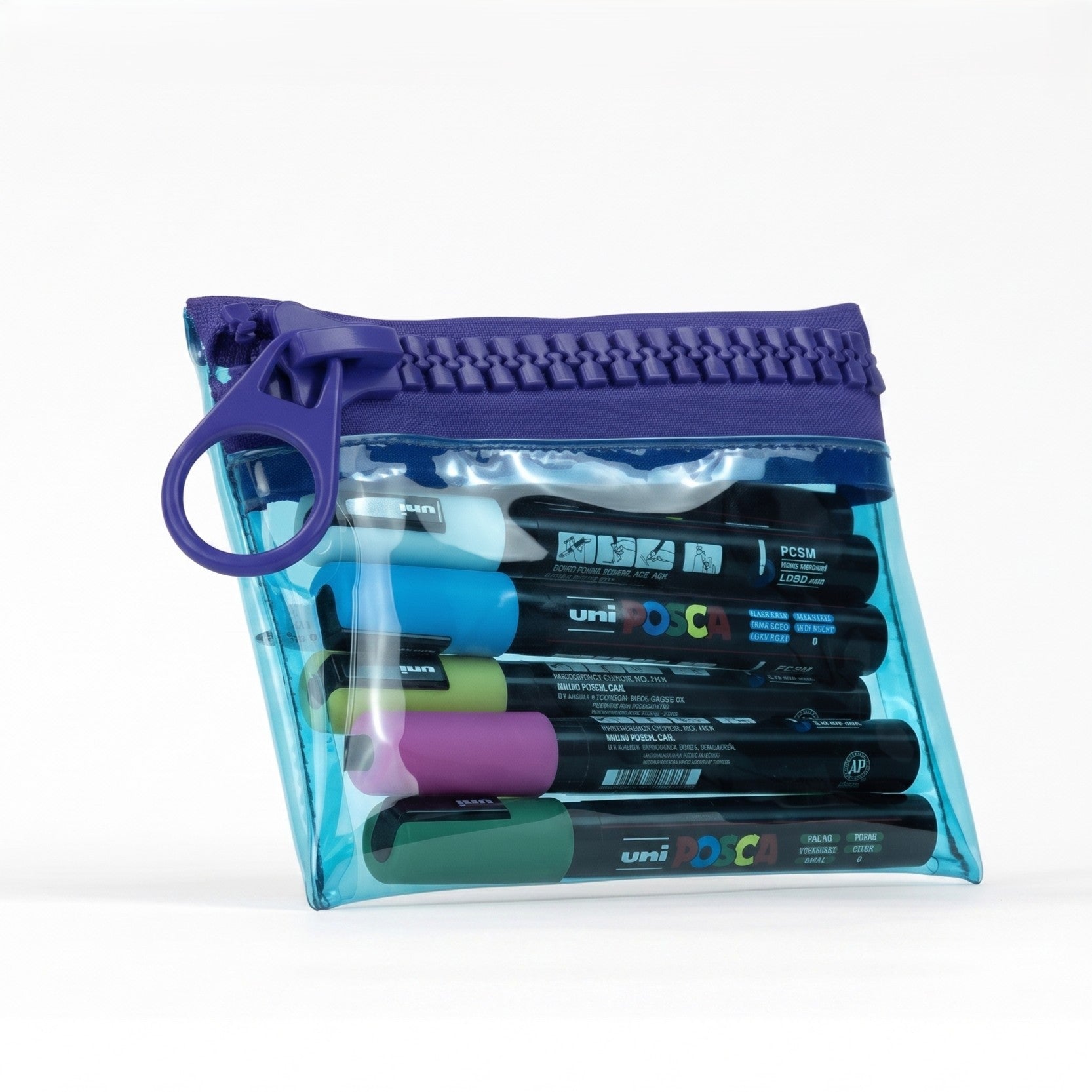 Everything Mary Chunky Zipper Pouch in Blue & Purple – Clear Storage Pouch with Bold Zipper & Wipeable Material for Pencils, Art Supplies & Notions