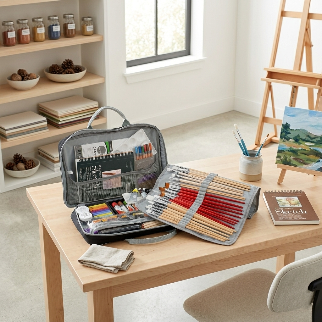 Everything Mary Art Supply Organizer Case with Brush Roll – Travel Pencil Pouch & Craft Storage for Makers