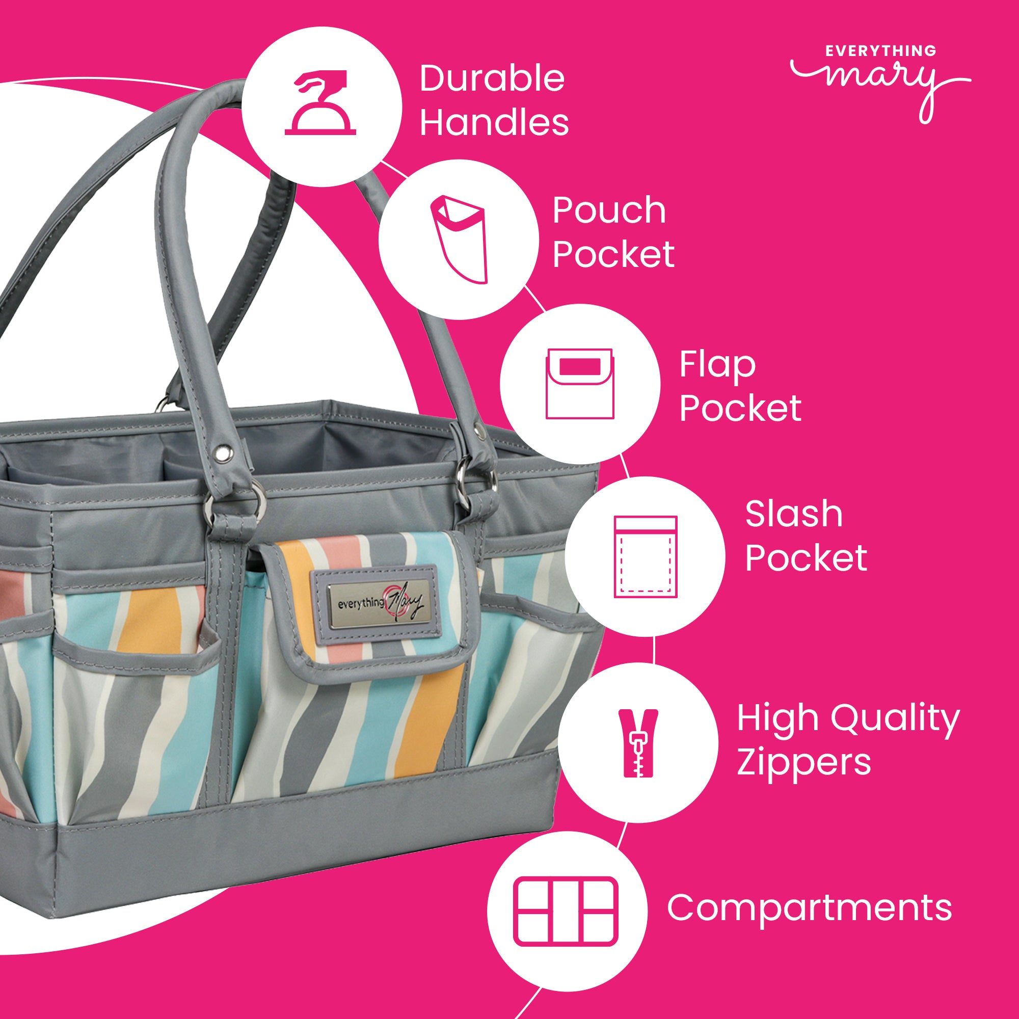 Deluxe Store & Tote Craft Organizer, Grey Stripes