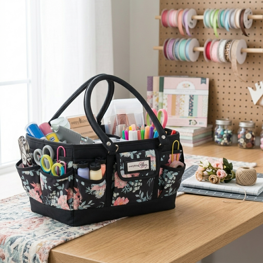 Deluxe Store & Tote Craft Organizer, Black & Floral