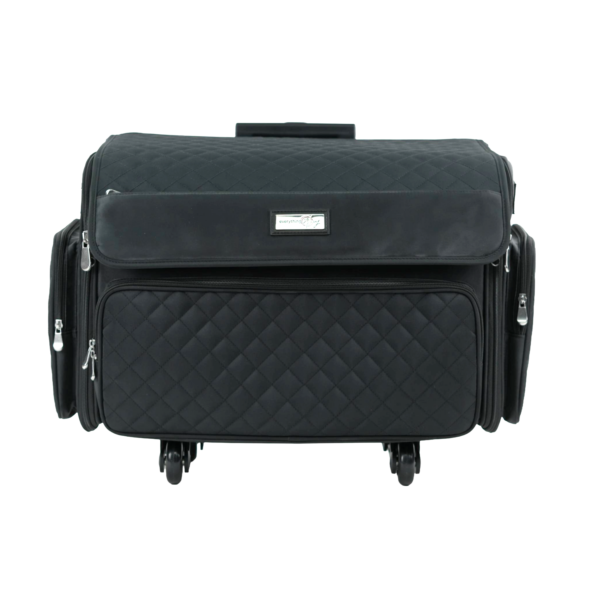 XL 4 Wheel Collapsible Deluxe Rolling Sewing Machine Storage Case, Black Quilted