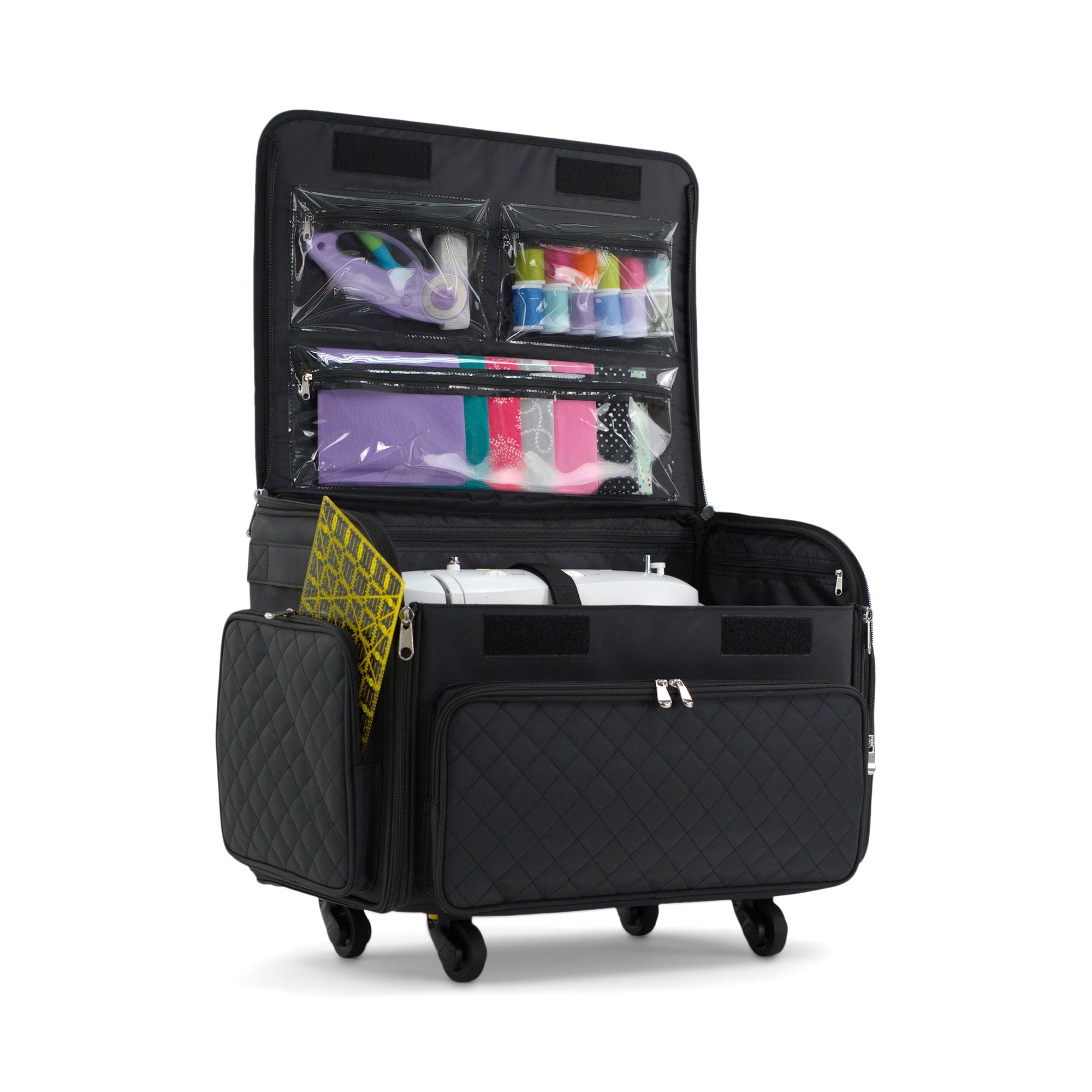 Everything Mary XL Rolling Sewing Machine Case with Wheels in Black Quilted – Sewing Machine Tote Bag for Travel, Classes & Quilting
