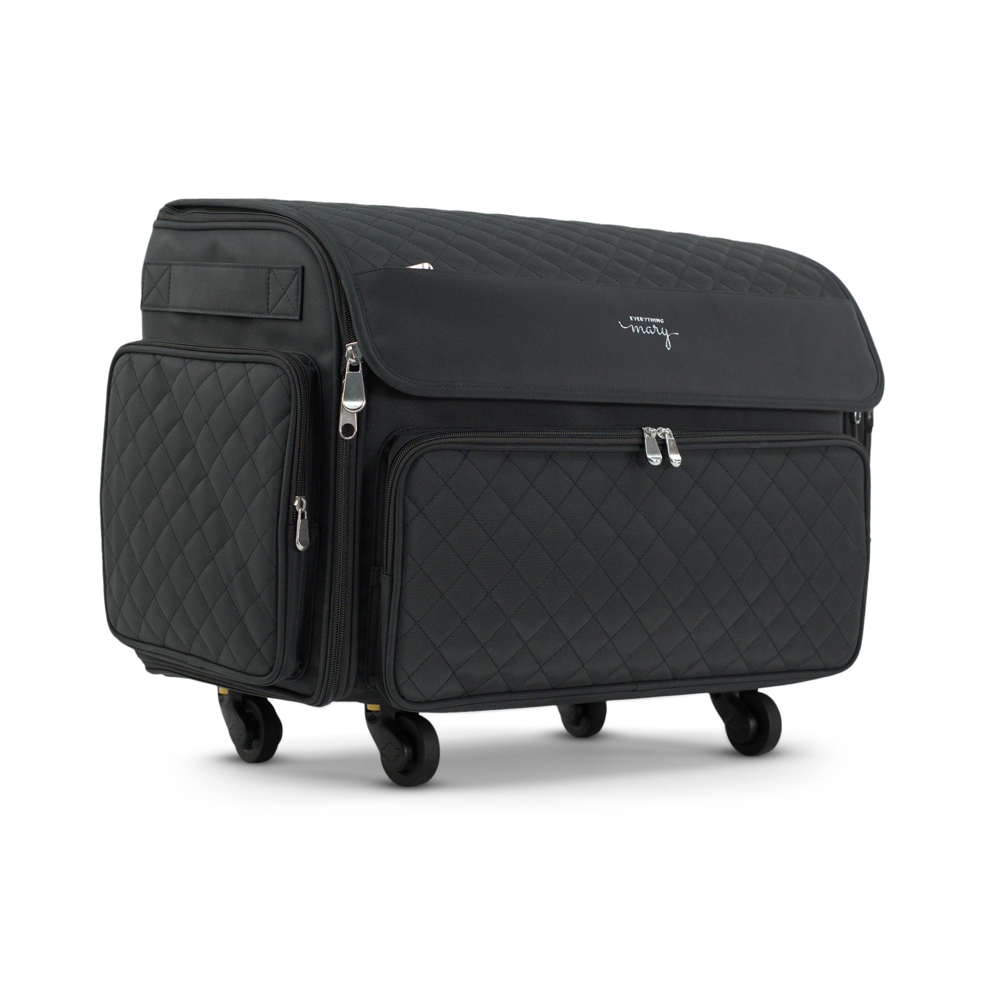 Everything Mary XL Rolling Sewing Machine Case with Wheels in Black Quilted – Sewing Machine Tote Bag for Travel, Classes & Quilting