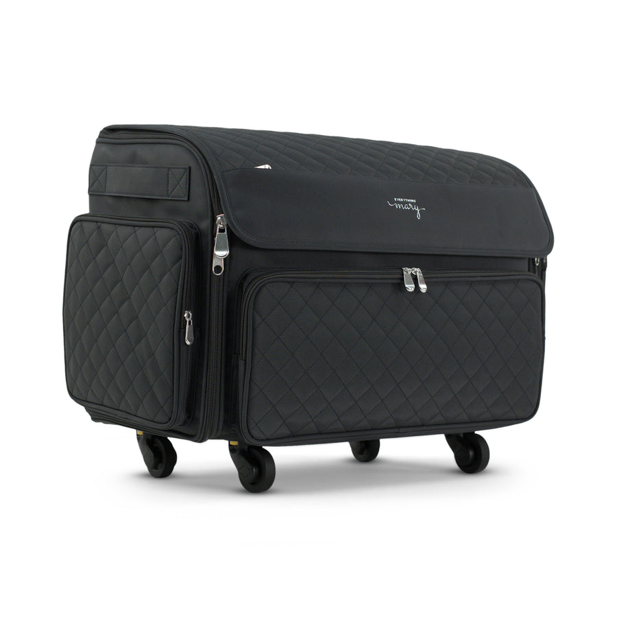 Everything Mary XL Rolling Sewing Machine Case with Wheels in Black Quilted – Sewing Machine Tote Bag for Travel, Classes & Quilting