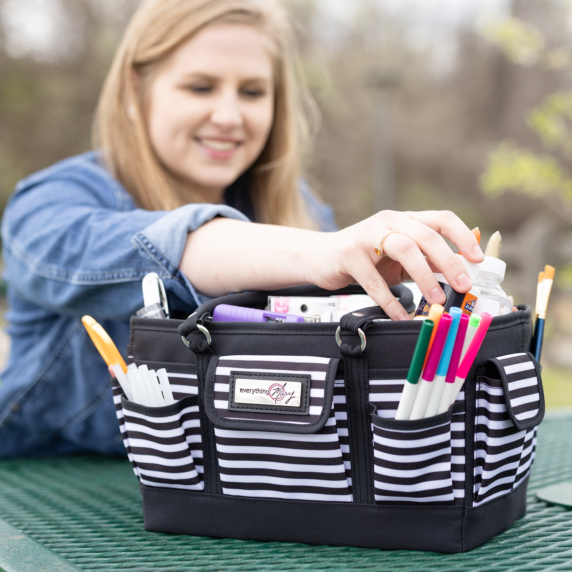 Deluxe Store & Tote Craft Organizer, Black & White Stripes
