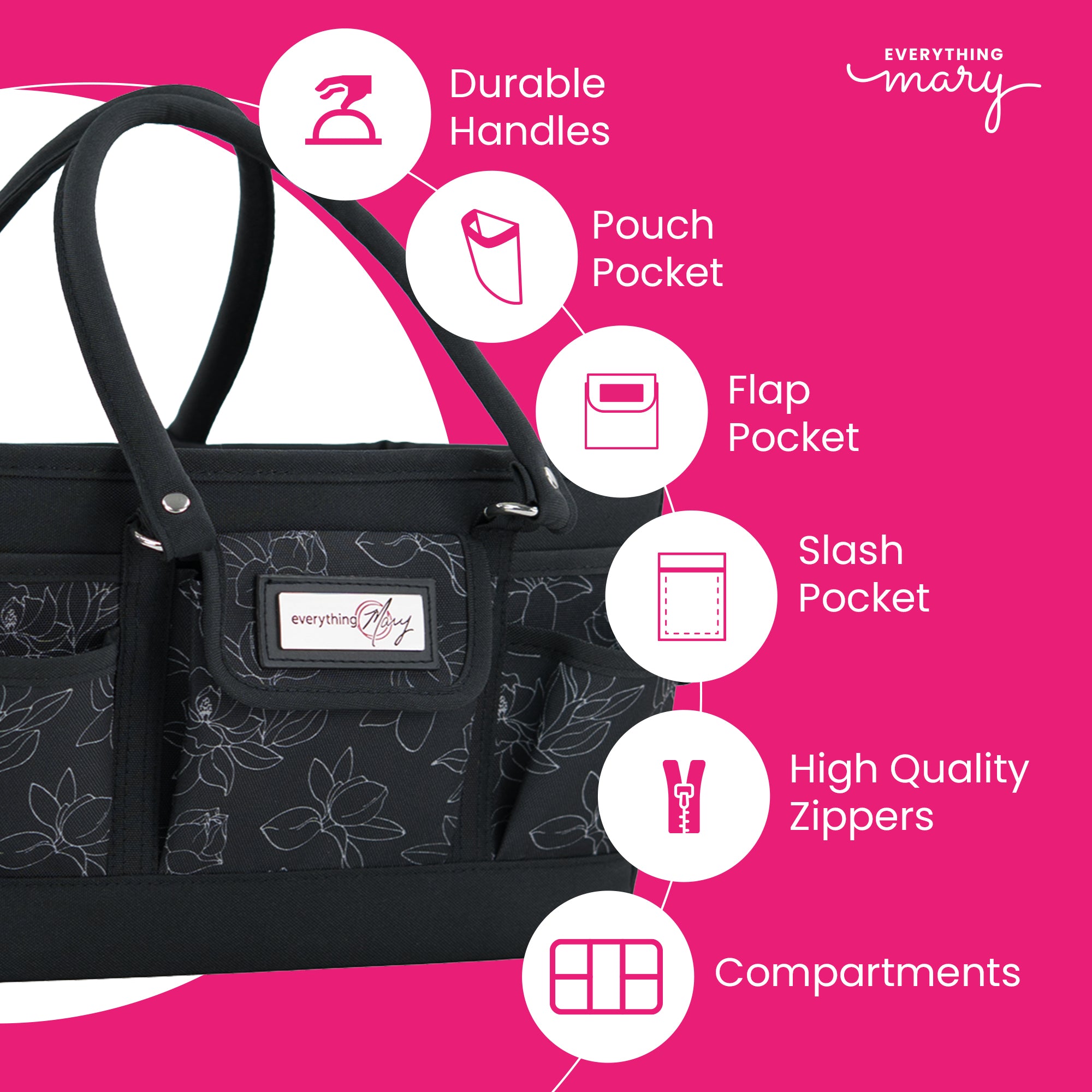Deluxe Store & Tote Craft Organizer, Black & White Floral