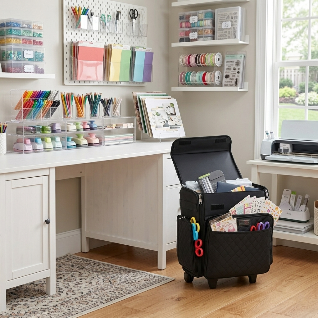 Collapsible Rolling Scrapbook & Featherweight Case, Black Quilted