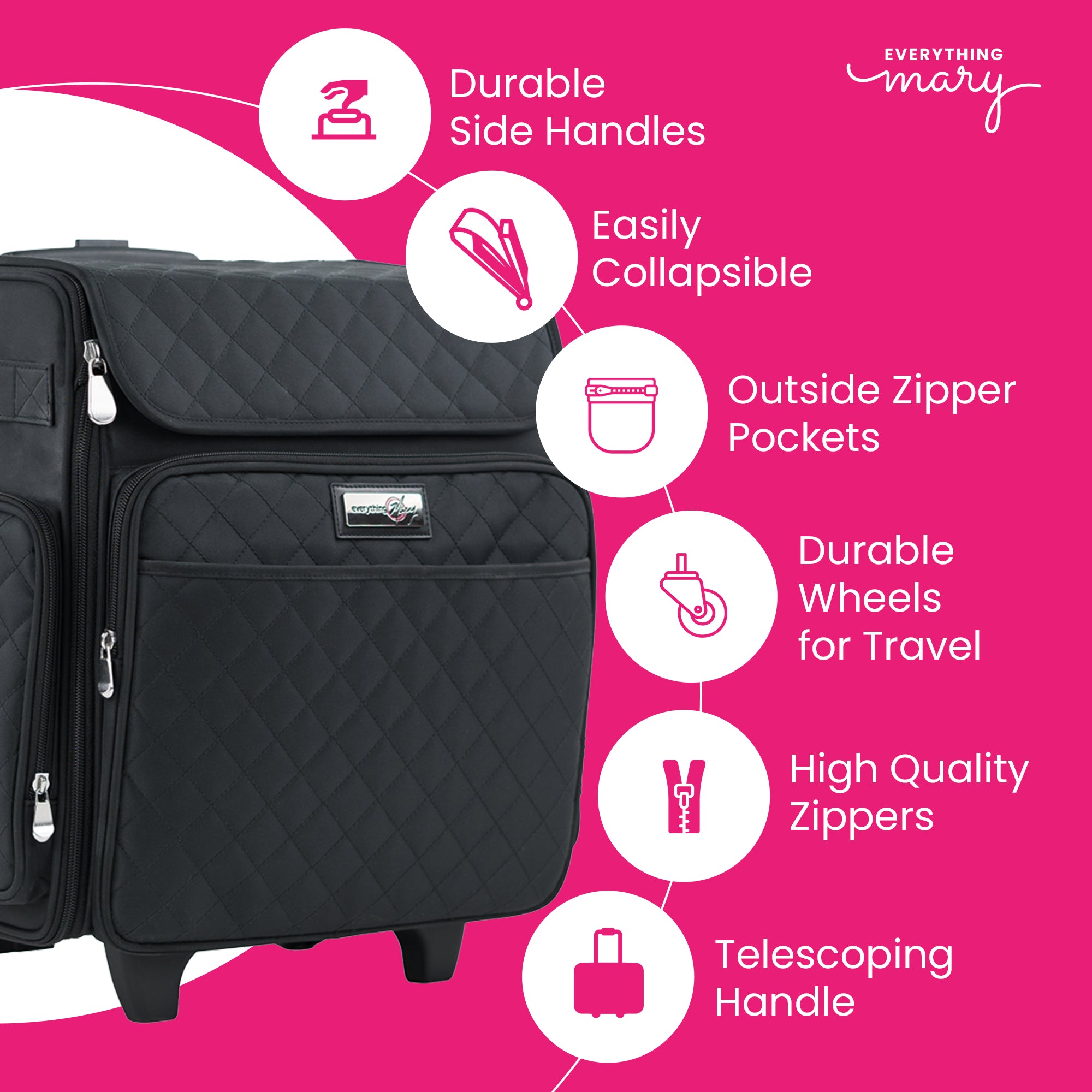 Collapsible Rolling Scrapbook & Featherweight Case, Black Quilted