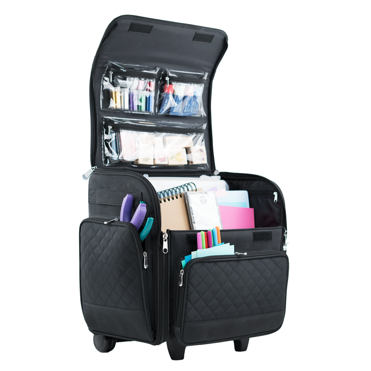 Deluxe Collapsible Rolling Scrapbook Case, Black Quilted