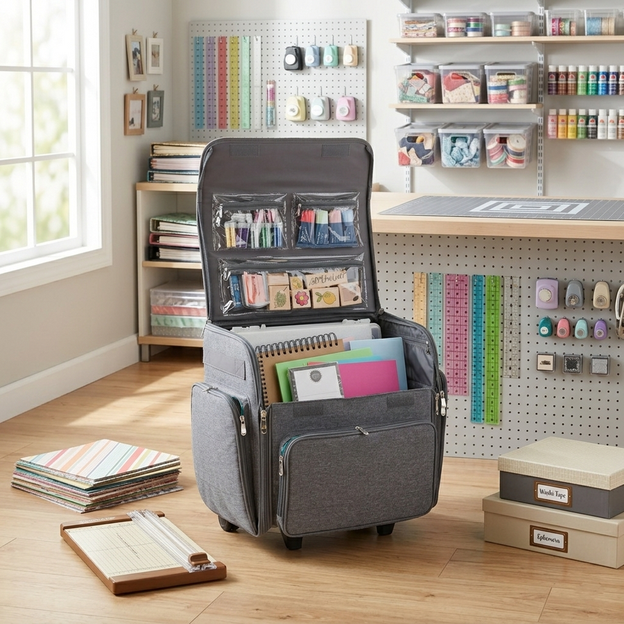 Deluxe Collapsible Rolling Scrapbook Case, Heather