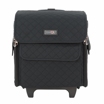Collapsible Rolling Serger Machine Case, Black Quilted