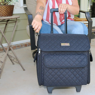 Collapsible Rolling Serger Machine Case, Black Quilted