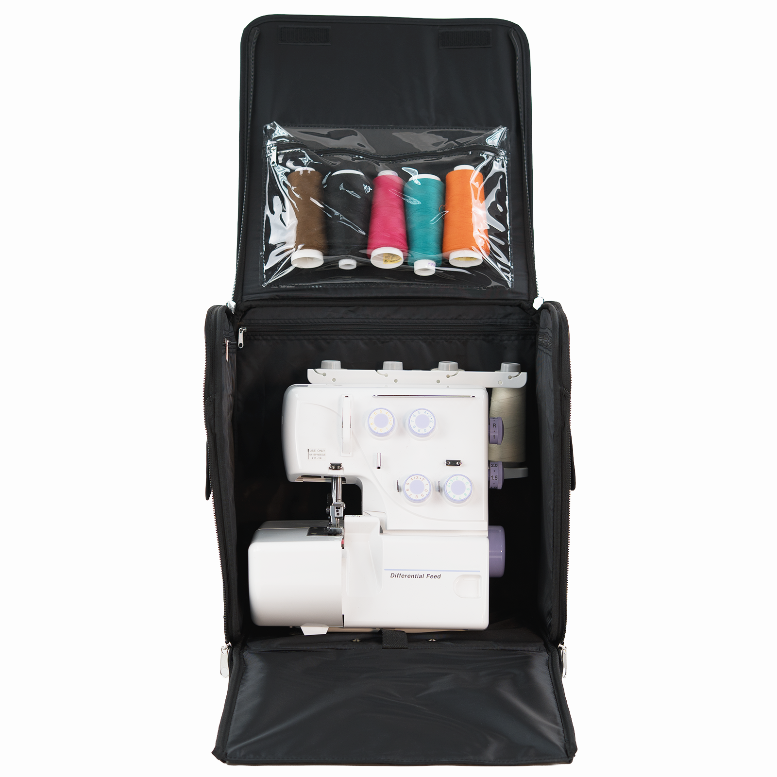 Collapsible Rolling Serger Machine Case, Black Quilted