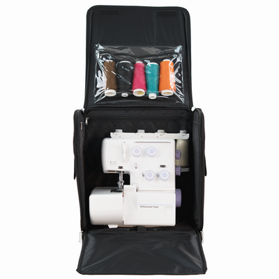 Collapsible Rolling Serger Machine Case, Black Quilted