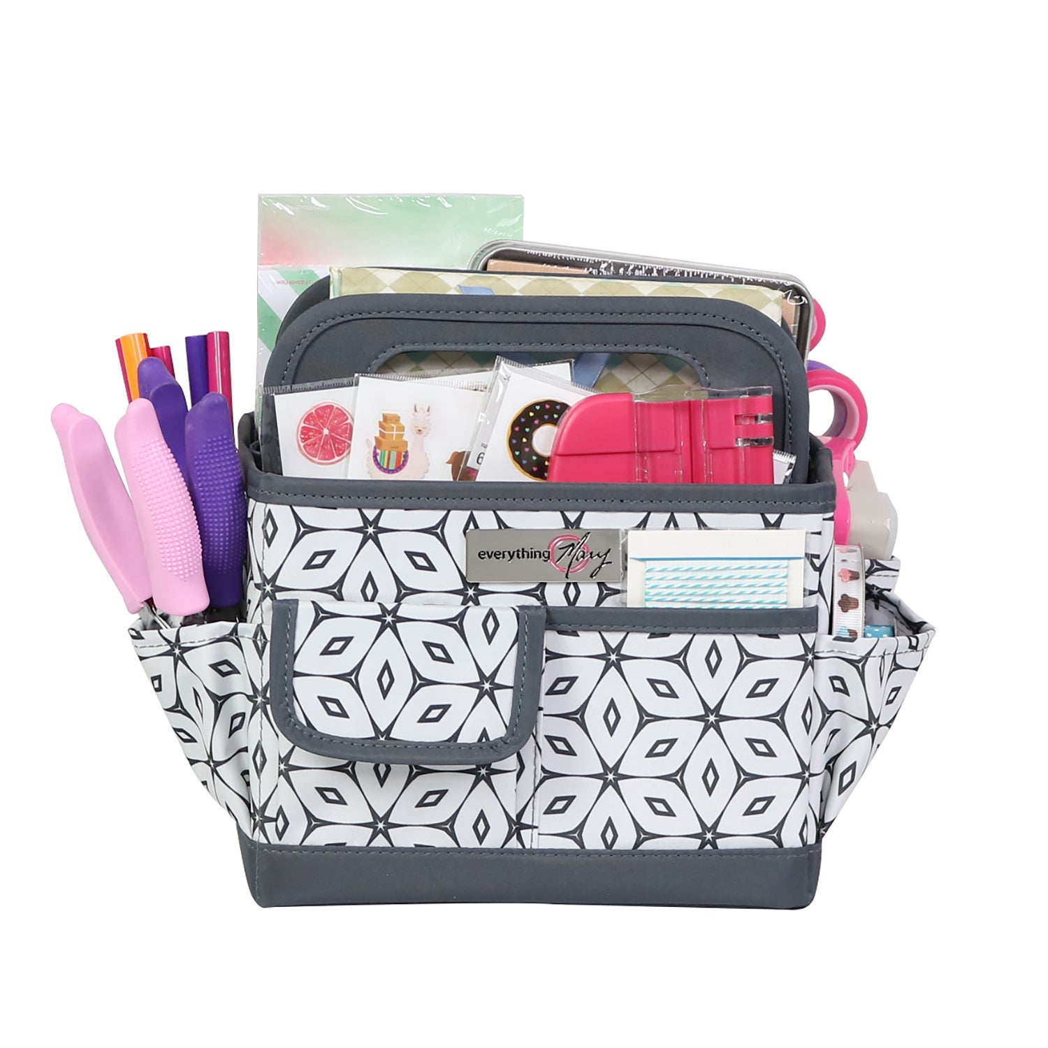 Everything Mary Collapsible Desktop Craft Caddy, Grey Geometric – Polyester Craft & Art Supply Organizer with 12 Storage Compartments