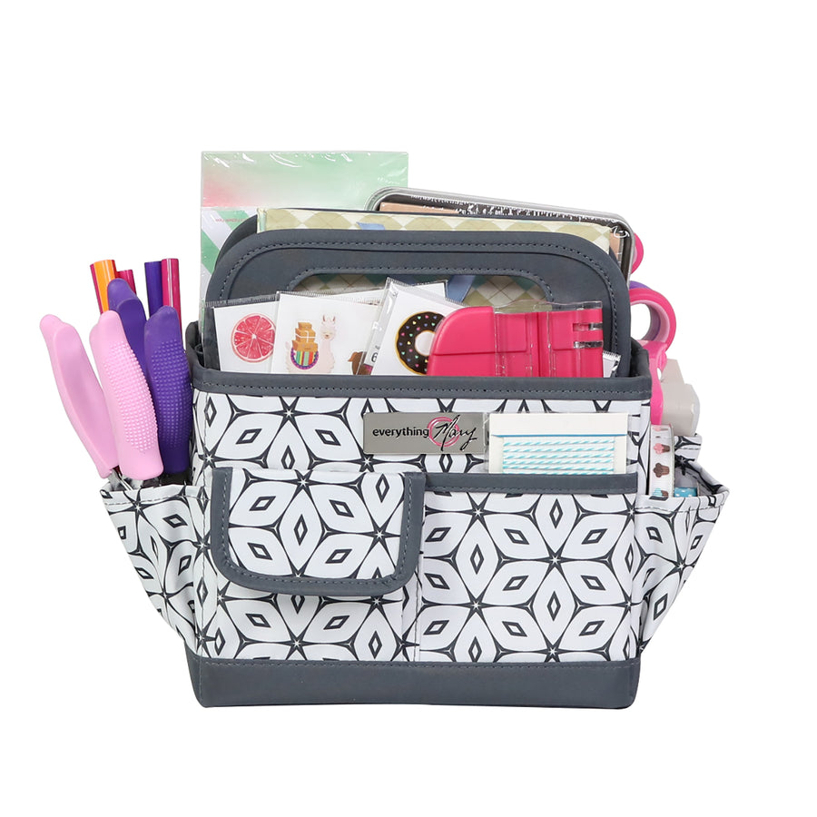 Everything Mary Collapsible Desktop Craft Caddy, Grey Geometric – Polyester Craft & Art Supply Organizer with 12 Storage Compartments