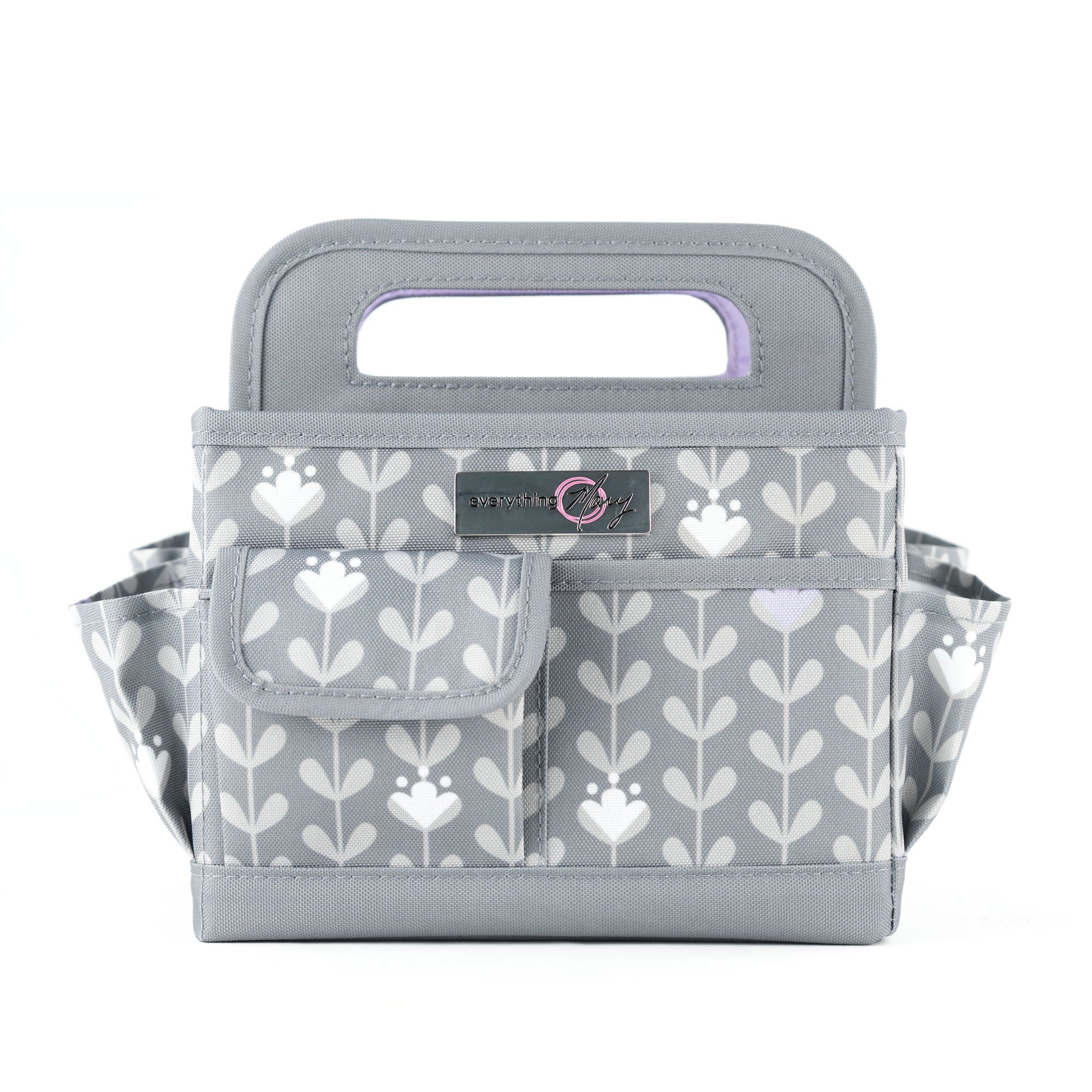 Everything Mary Collapsible Desktop Craft Caddy, Grey & Purple Floral – Polyester Craft & Art Supply Organizer with 12 Storage Compartments