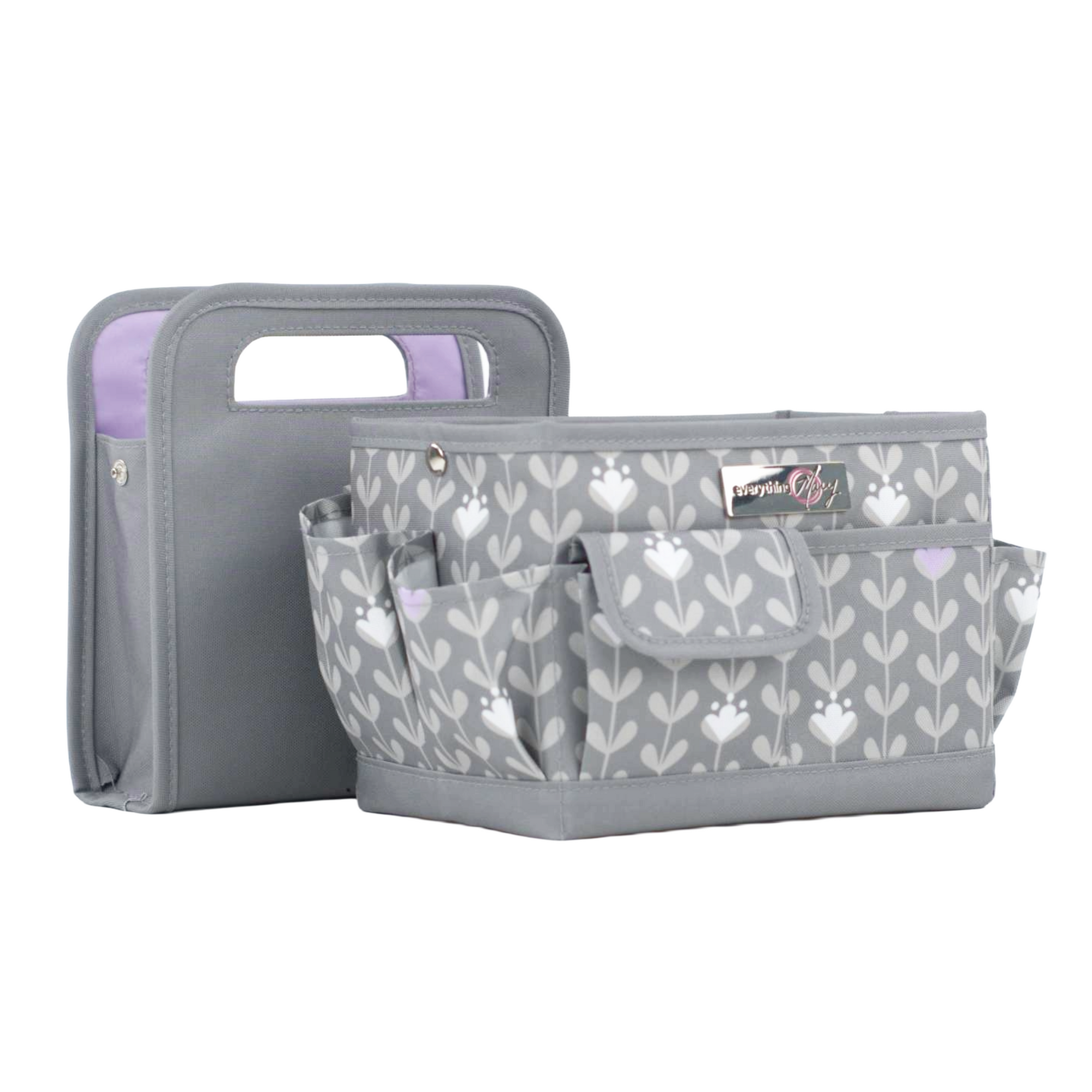 Everything Mary Collapsible Desktop Craft Caddy, Grey & Purple Floral – Polyester Craft & Art Supply Organizer with 12 Storage Compartments