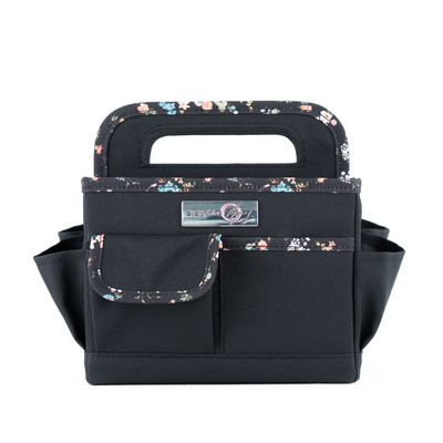 Everything Mary Collapsible Desktop Craft Caddy, Black & Floral Trim – Polyester Craft & Art Supply Organizer with 12 Storage Compartments