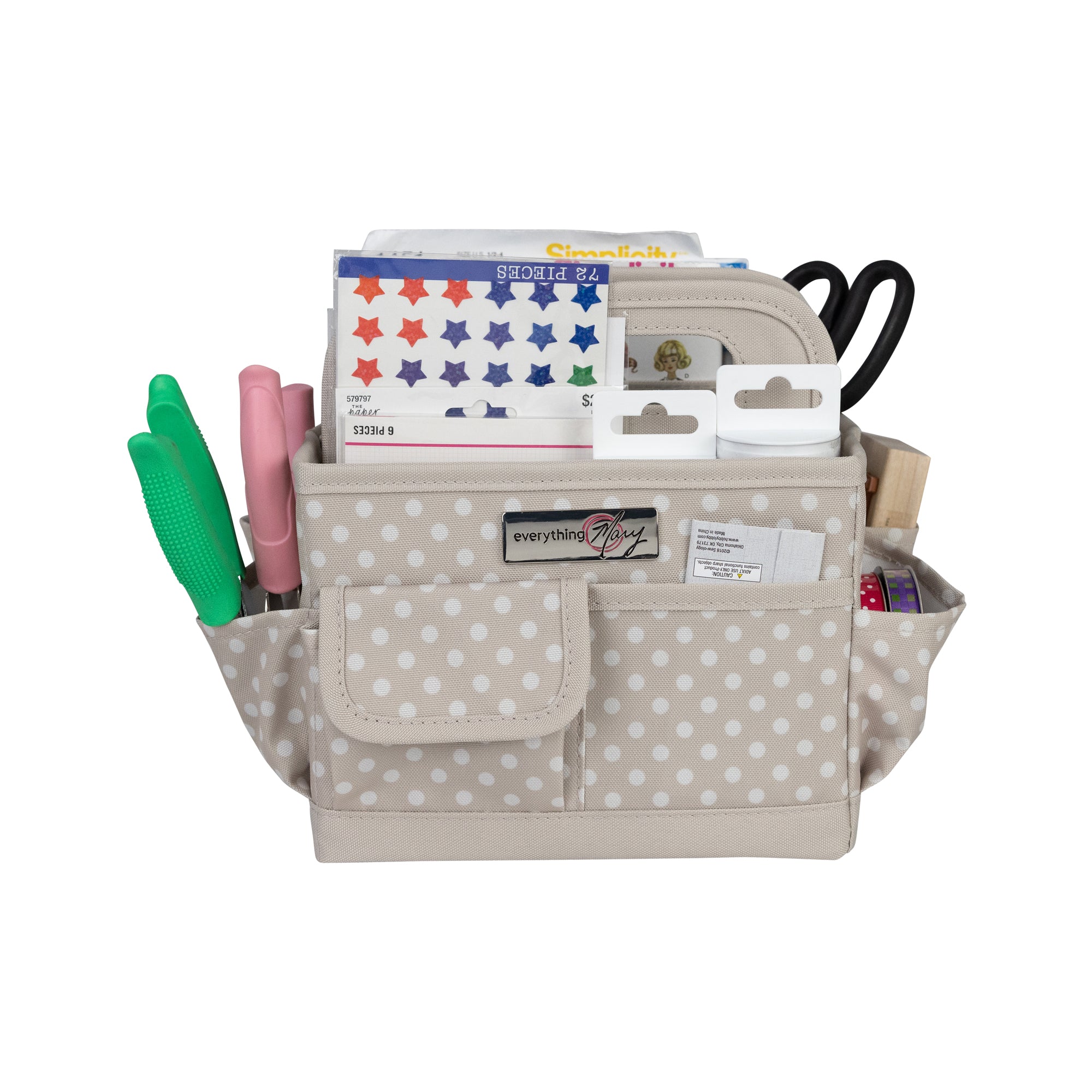 Everything Mary Collapsible Desktop Craft Caddy, Tan Dot – Polyester Craft & Art Supply Organizer with 12 Storage Compartments