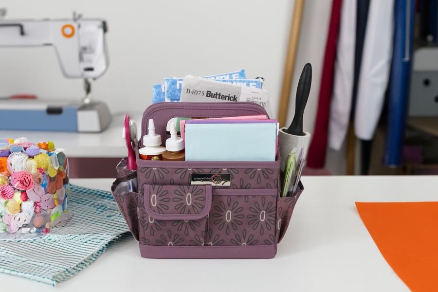 Everything Mary Collapsible Desktop Craft Caddy, Purple Geometric – Polyester Craft & Art Supply Organizer with 12 Storage Compartments