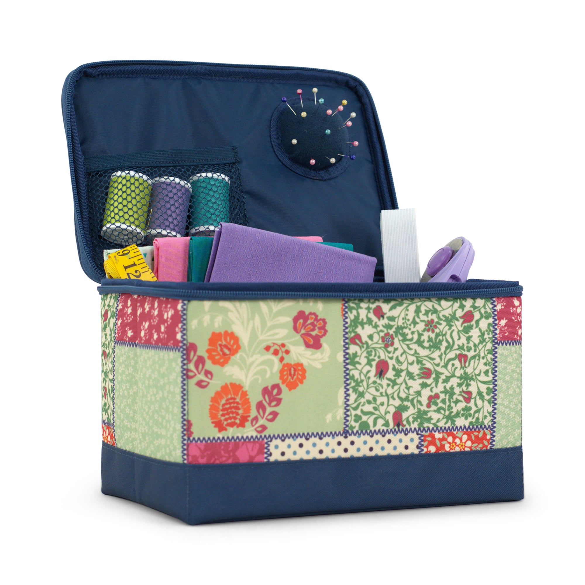 Everything Mary Sewing Box Organizer in Quilted Pattern – Soft-Side Collapsible Sewing Kit Caddy with Pin Cushion & Storage Pocket for Notions