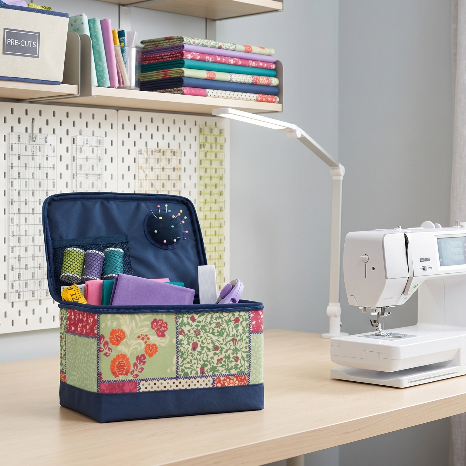 Everything Mary Sewing Box Organizer in Quilted Pattern – Soft-Side Collapsible Sewing Kit Caddy with Pin Cushion & Storage Pocket for Notions