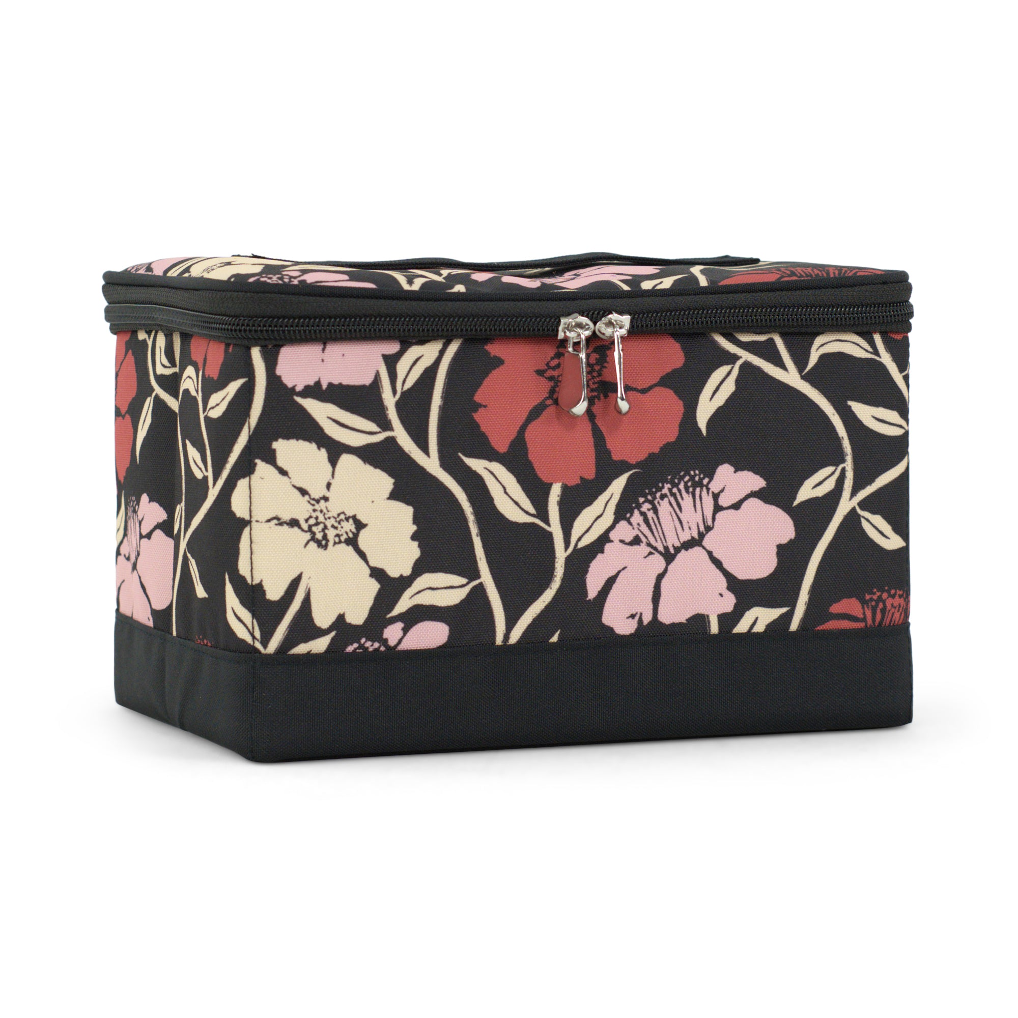 Everything Mary Sewing Box Organizer in Red & Tan Floral – Soft-Side Collapsible Sewing Kit Caddy with Pin Cushion & Storage Pocket for Notions