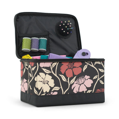Everything Mary Sewing Box Organizer in Red & Tan Floral – Soft-Side Collapsible Sewing Kit Caddy with Pin Cushion & Storage Pocket for Notions