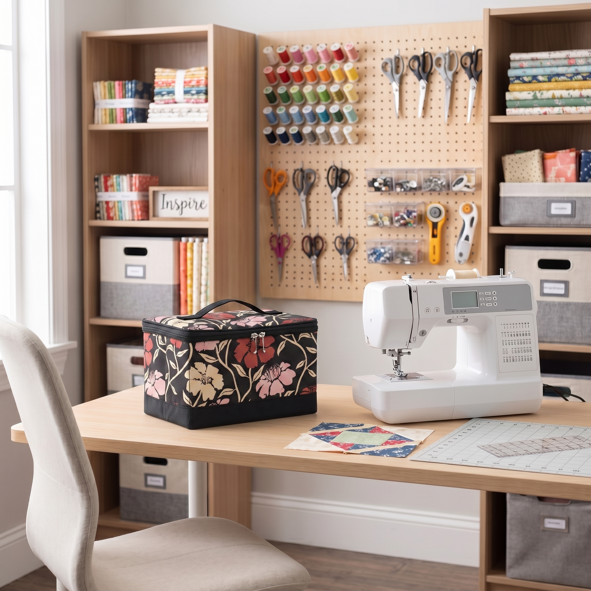 Everything Mary Sewing Box Organizer in Red & Tan Floral – Soft-Side Collapsible Sewing Kit Caddy with Pin Cushion & Storage Pocket for Notions