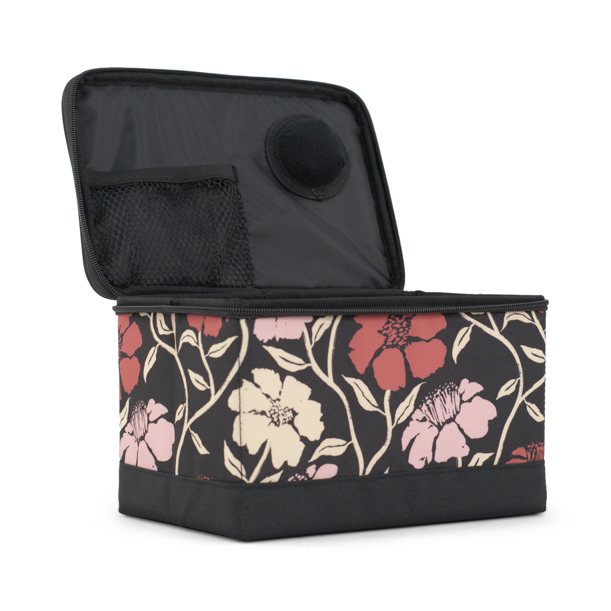 Everything Mary Sewing Box Organizer in Red & Tan Floral – Soft-Side Collapsible Sewing Kit Caddy with Pin Cushion & Storage Pocket for Notions