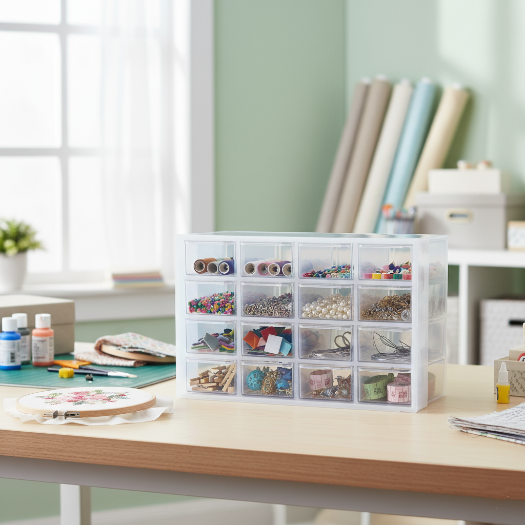 Everything Mary Clear 16-Drawer Organizer – Wall-Mountable Plastic Storage Cabinet for Crafts, Jewelry, Beads & Small Parts