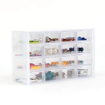 Everything Mary Clear 16-Drawer Organizer – Wall-Mountable Plastic Storage Cabinet for Crafts, Jewelry, Beads & Small Parts